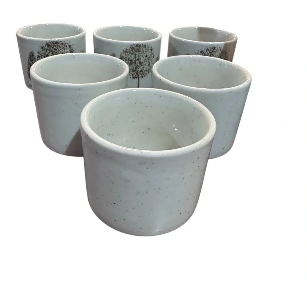 Vintage Style Ceramic Teapot Set with 6 Cups Tree‎ Pattern Woven Handle rustic